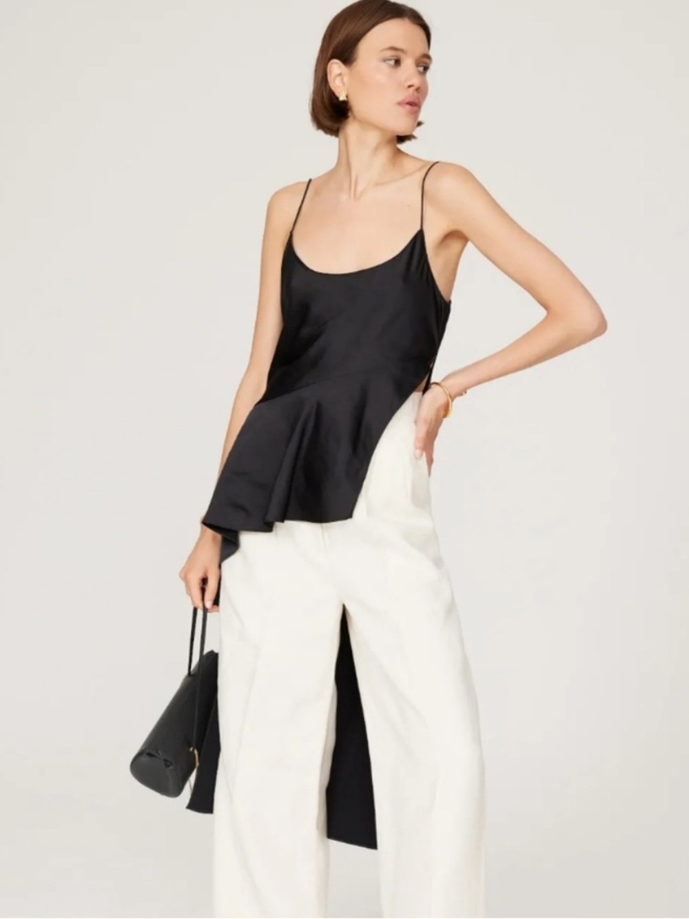 Juan Carlos Obando Black Satin High low Asymmetrical Tank Top Camisole Women’s 4